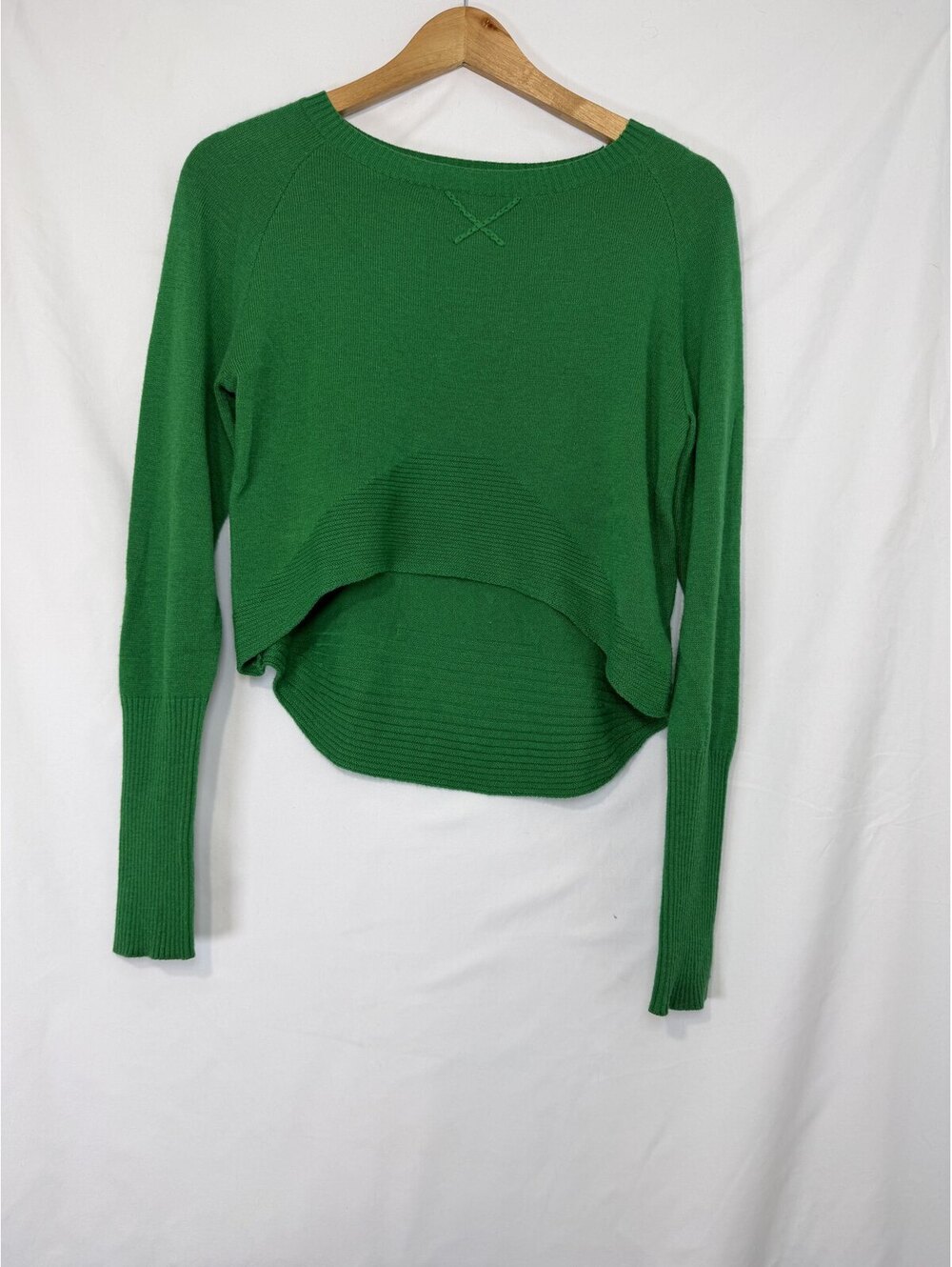 Yoon Green Cropped Crew Neck Sweater Wool Cashmere Blend Size S